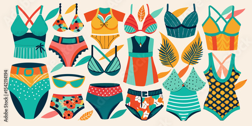 Summer swimwear collection fashion illustration