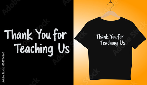 Thank You Teacher T-Shirt Design: Black Graphic Tee with White Text on Hanger, Appreciation Gift for Educators, Teacher Appreciation Week Idea