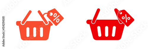 Shopping basket icons with sale tags representing discounts and promotions for online retailers