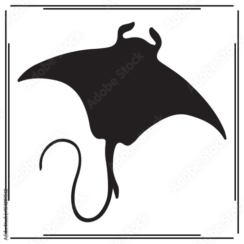 Manta Ray Vector Silhouette – Flying Eagle Ray Icon in Black Isolated on White – Minimalist Ocean Animal Clipart for Marine Wildlife Logo, Tattoo, T-Shirt, and Graphic Design