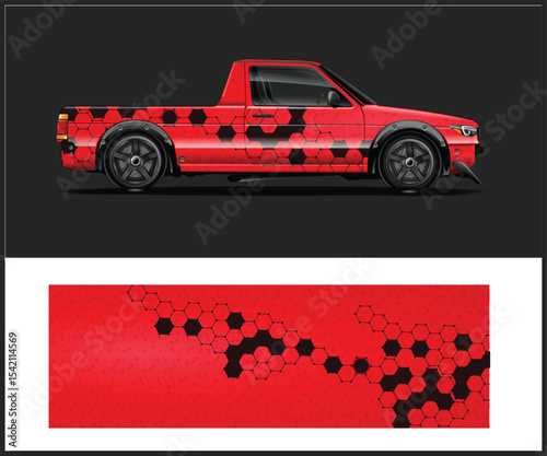 Red and Black Hexagon Pattern Truck Wrap Design