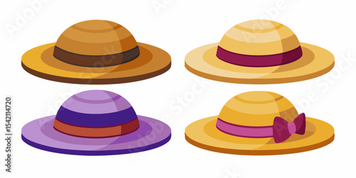 Four stylish summer hats collection illustration