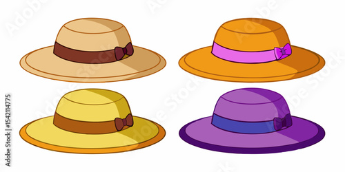 Four colorful summer hats with bows illustration