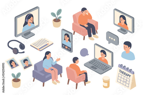 Online therapy sessions illustrate mental health support in various digital formats during modern times
