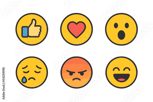 Variety of emoticons representing different feelings and reactions displayed in a simplistic style