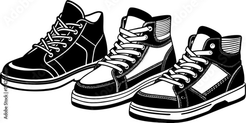 Three stylish black and white high top sneakers
