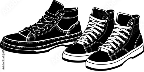 Pair of black high top canvas sneakers illustration