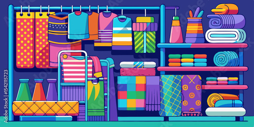 Colorful clothing and textile storage illustration