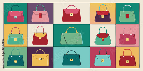 Colorful handbag collection fashion illustration
