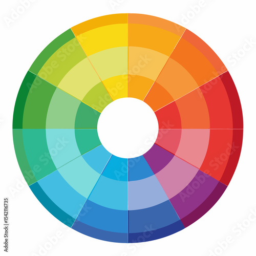 Circular color wheel with concentric rings and different color gradations present