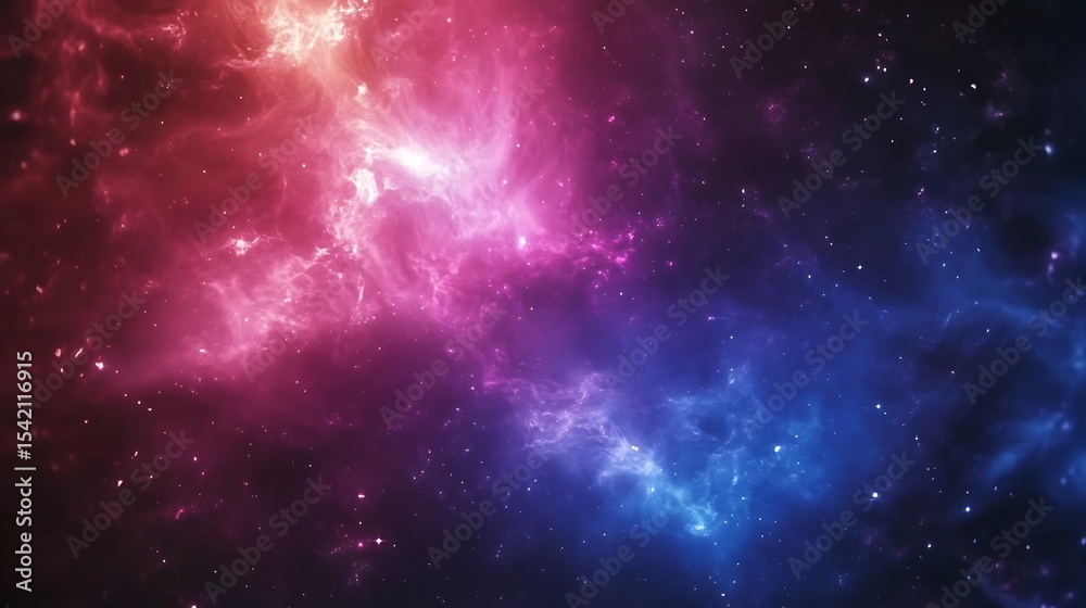Fototapeta premium Ethereal cosmic nebula background with vibrant purple and blue hues, sparkling stars and dreamy clouds