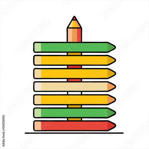 Colorful stack of pencils creating a tower, indicating creativity and design