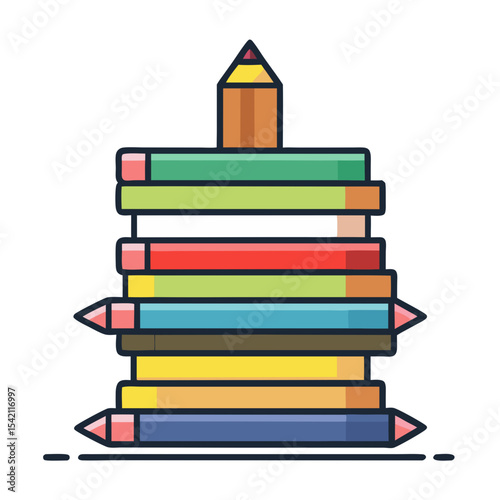 Stack of Colorful Pencils Against a transparent Background Educational and Artistic