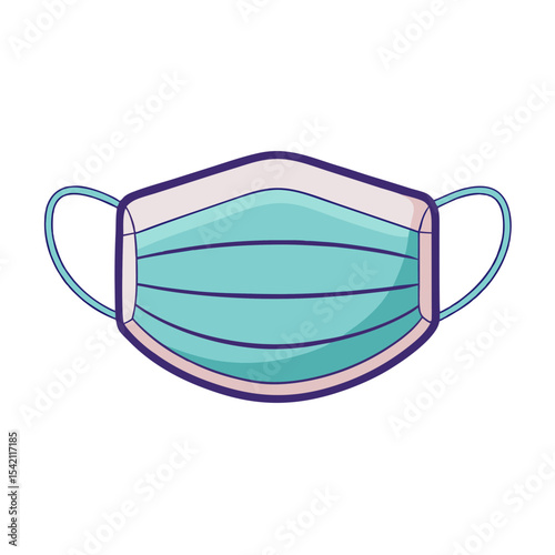 Illustration of a simple light blue surgical face mask on transparent background