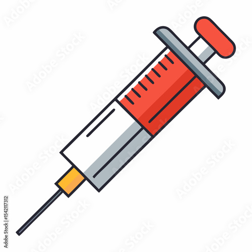 Stylized illustration of a syringe filled with a red liquid, medical equipment