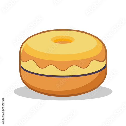 Delicious donut cartoon with a golden icing drizzle over a brown base