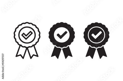 Three approval badges isolated on white background show quality