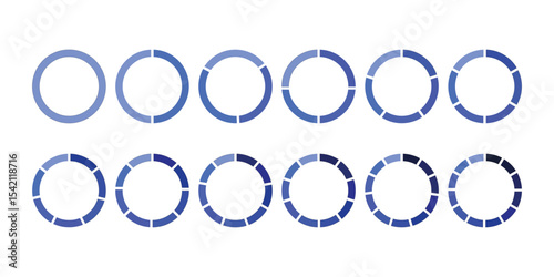 Pie chart set. Colorful circle graph. Diagram for infographic, UI, web design, business presentation. Infographic wheel segment or section parts. Circle division of pie.