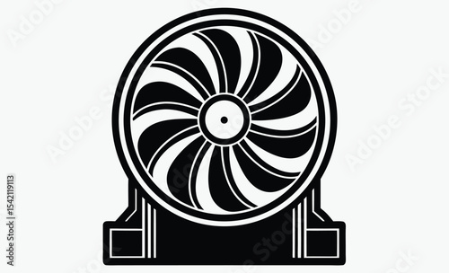 Computer fan silhouette, cooling system icon, PC hardware vector, tech equipment graphic