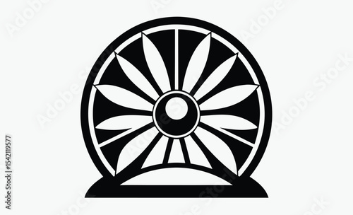 Computer fan silhouette, cooling system icon, PC hardware vector, tech equipment graphic