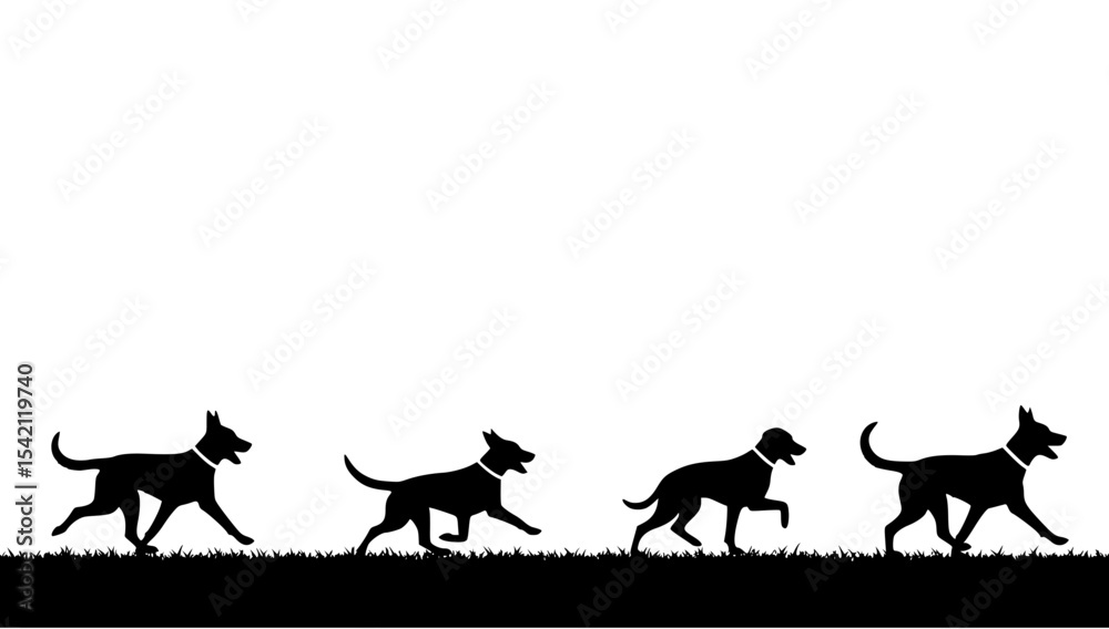 Naklejka premium Dog Action Silhouettes – Running, Jumping, Playing, Walking