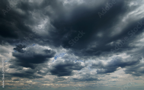 dark dramatic sky with black stormy clouds before rain as abstract background, extreme weather