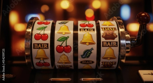 Wallpaper Mural Close-up view of an old fashioned slot machine with classic symbols and warm lighting Torontodigital.ca