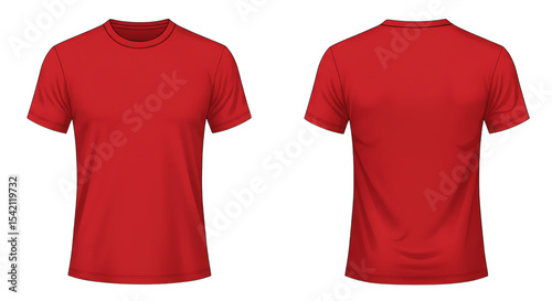 Red t shirt template front and back view isolated on white background