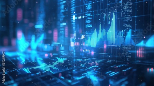 Futuristic stock market interface holographic chart