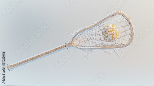 Lacrosse stick holding a ball with abstract design elements, showcasing sports