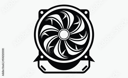 Computer fan silhouette, cooling system icon, PC hardware vector, tech equipment graphic