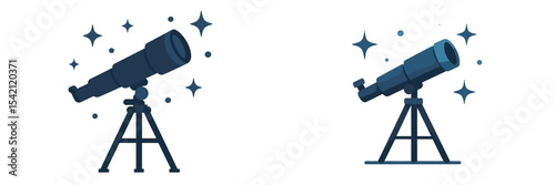 Telescope illustrations showcasing starry exploration and celestial observation in a minimalist style