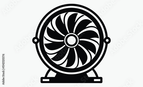 Computer fan silhouette, cooling system icon, PC hardware vector, tech equipment graphic