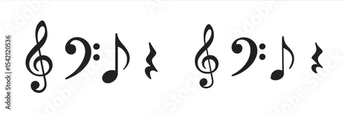 Musical notes and symbols arranged in artistic design for creative expression and communication