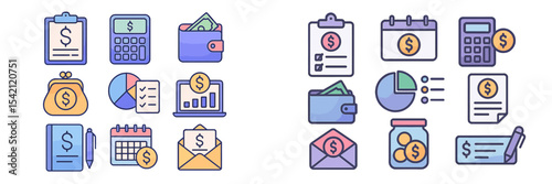 Various icons representing financial management tools and budgeting strategies displayed in a colorful arrangement