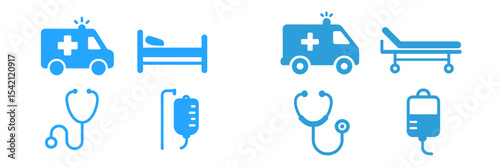 Medical symbols representing healthcare services and equipment for emergencies and patient care