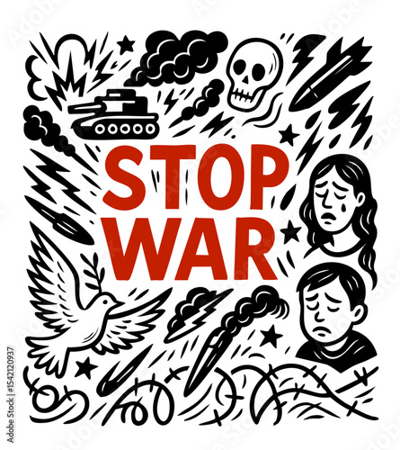 STOP WAR, Stop War Doodle with Peace and Conflict Elements