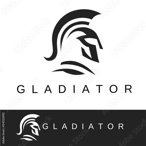 Minimalist black gladiator helmet logo in profile, symbolizing strength, courage, and warrior spirit. Perfect for security, sports, or heroic brand identities with bold design