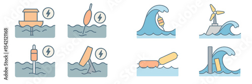 Buoy and wave symbols representing maritime signals and ocean waves in a calming color palette