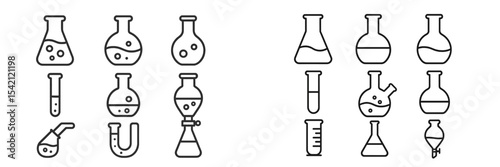Various laboratory glassware icons featuring flasks, beakers, and test tubes arranged in a neat grid pattern