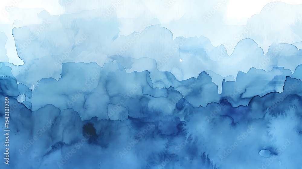 Fototapeta premium Abstract watercolor painting of layered blue tones.