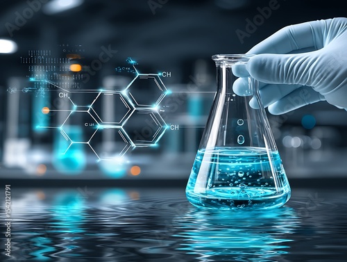 Scientist holding flask with liquid