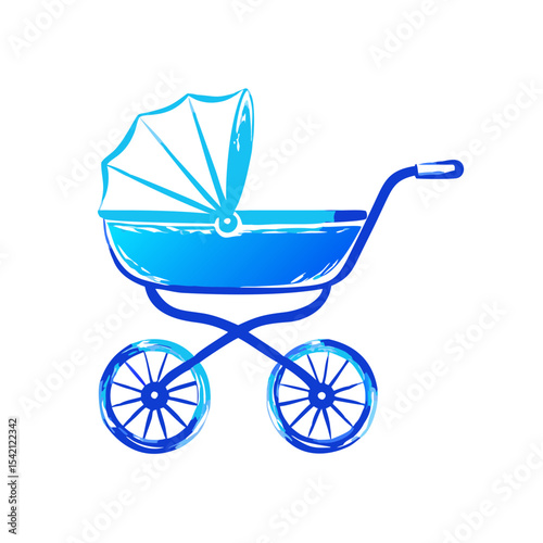 Vintage baby stroller with blue color and modern design  