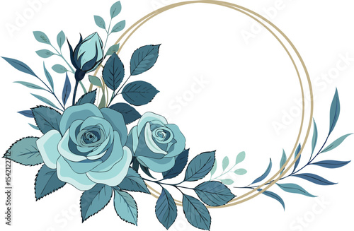 Floral with Blue Roses and Foliage on Transparent Background for Decoration