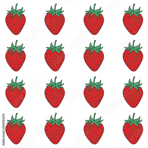 Fresh red strawberry vector seamless pattern, ideal for various designs, textiles, packaging, wrapping paper and backgrounds.
