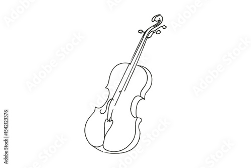 Violin line art illustration, minimalist monochrome drawing of the violin in clean, simple lines