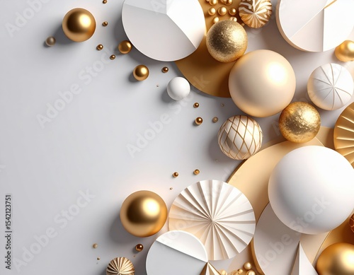 Elegant golden and white geometric shapes composition studio setting high-quality image minimalist design aesthetic focus on modern decor