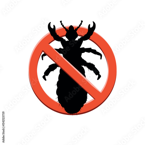 Black silhouette. Stop lice insect. Stop insects sign. lice insect in red forbidding circle, vector