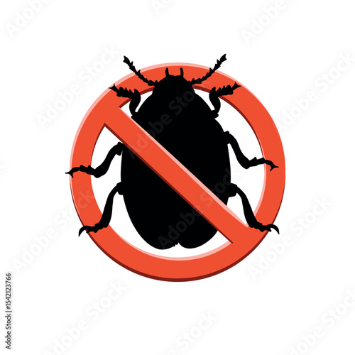 Stop Colorado beetle insect. Stop insects sign. Colorado beetle insect in red forbidding circle, vector