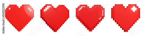  Pixel Heart Icons – 3D Gaming Life Indicator UI PNG Set